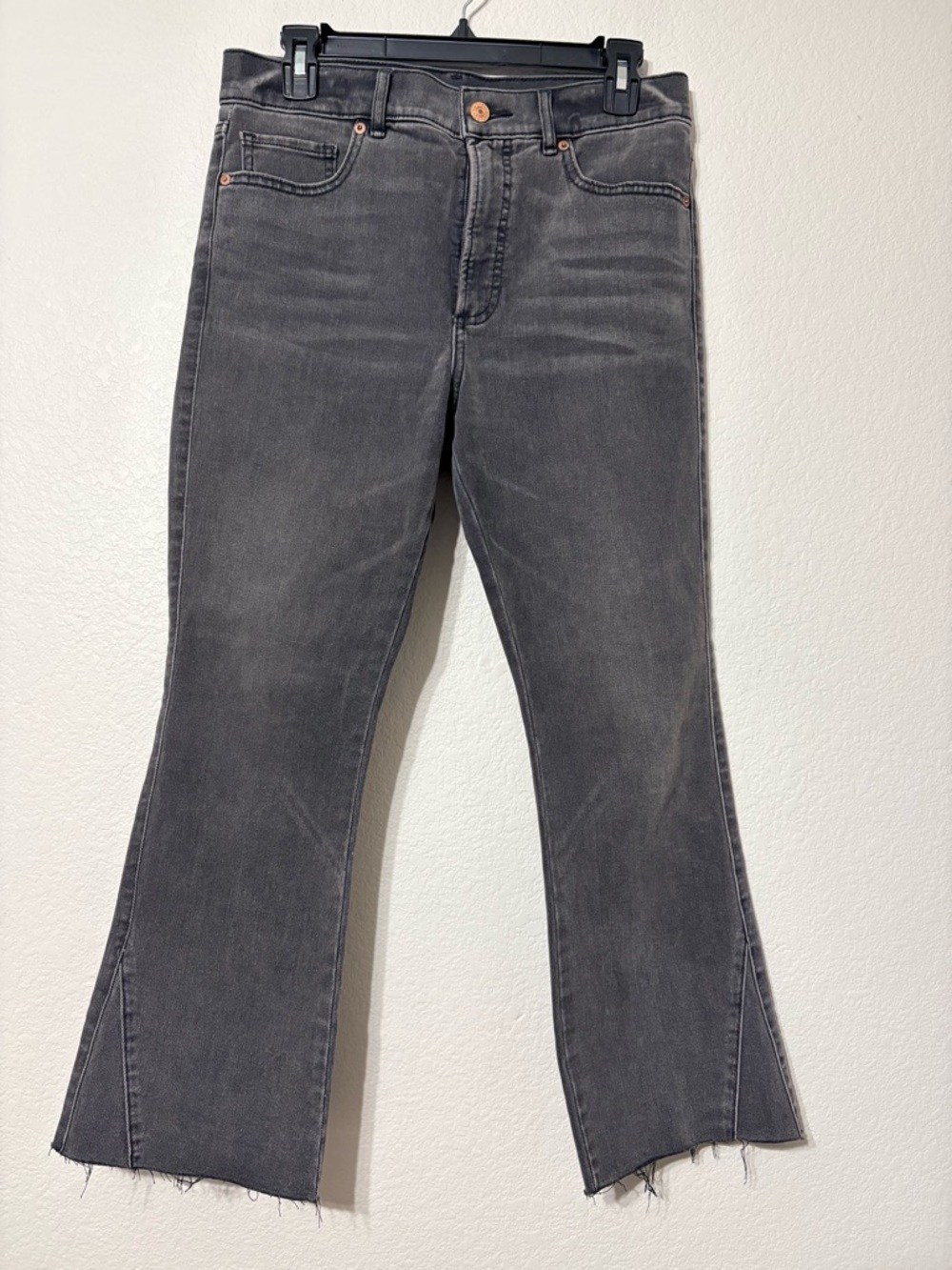 Express Women’s High Rise Gray Cropped Flare Jeans with Raw Hem 8